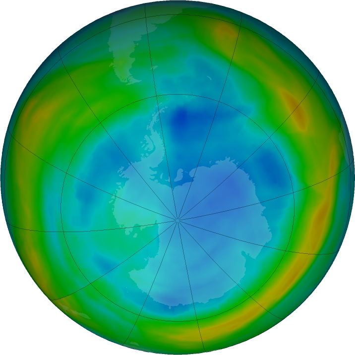 Antarctic ozone map for 29 July 2023